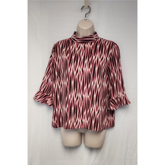 14th & Union Blouse Mock Neck 3/4 Sleeve Size M Multicolor Red/Cream - Picture 2 of 8